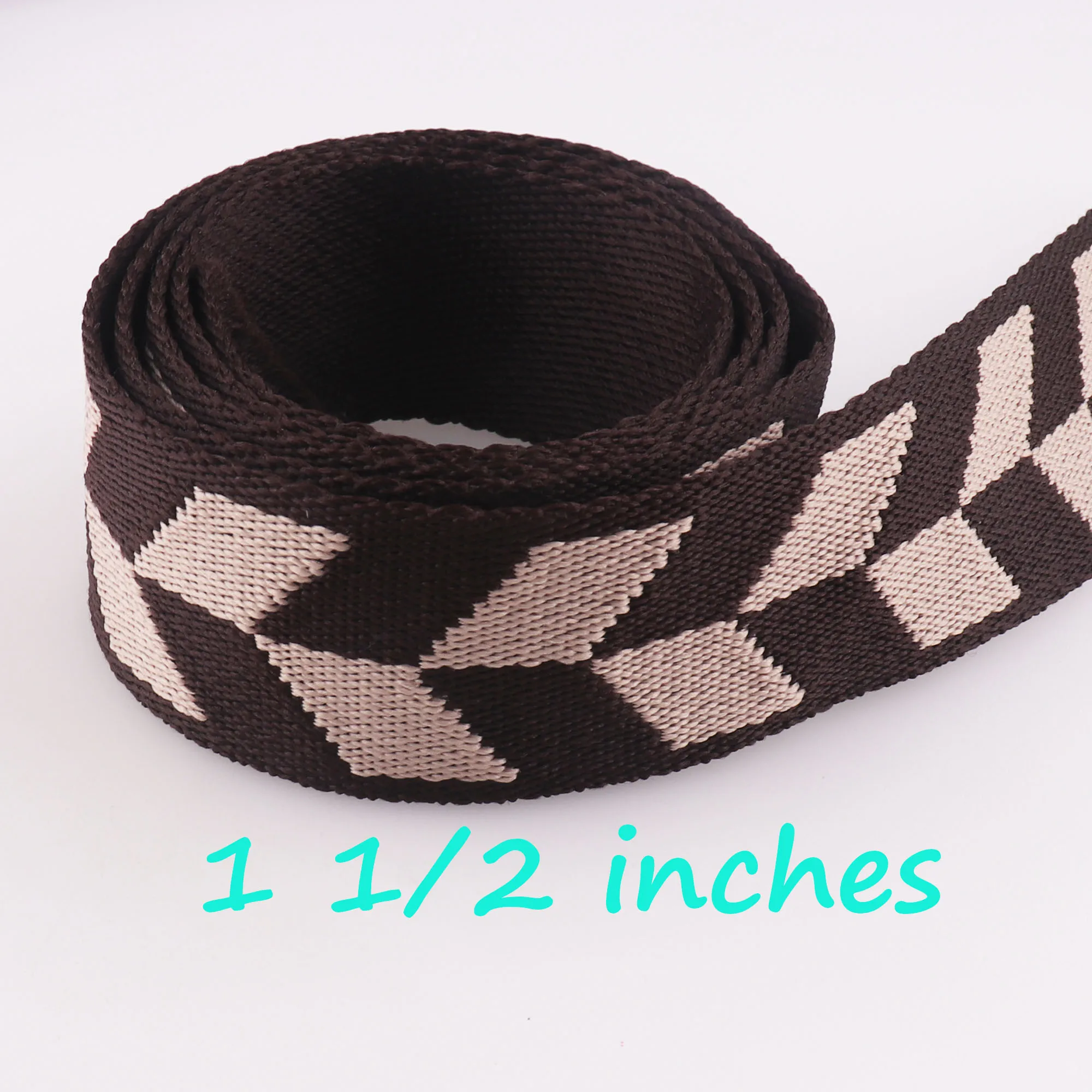 

3 Yards Brown Cotton Webbing Ribbon Bag Handle Purse Straps Pet Collars Leash Jacquard Ribbon 38mm By the Yard