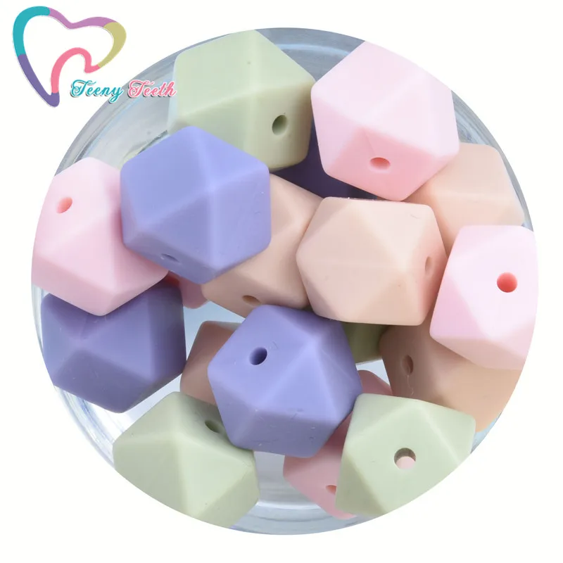 

20 PCS Mix Color Silicone Beads BPA Free Hexagon Beads 14 MM Food Grade Silicone Teether DIY Teething Beads Necklac Baby Teether