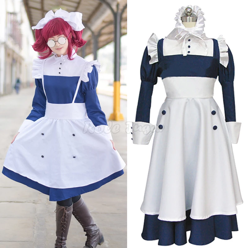 Japanese Anime Black Butler Kuroshitsuji Mey Rin Dress Cosplay Costume Women Maid Dress+Apron Halloween Party Role Play C90M266