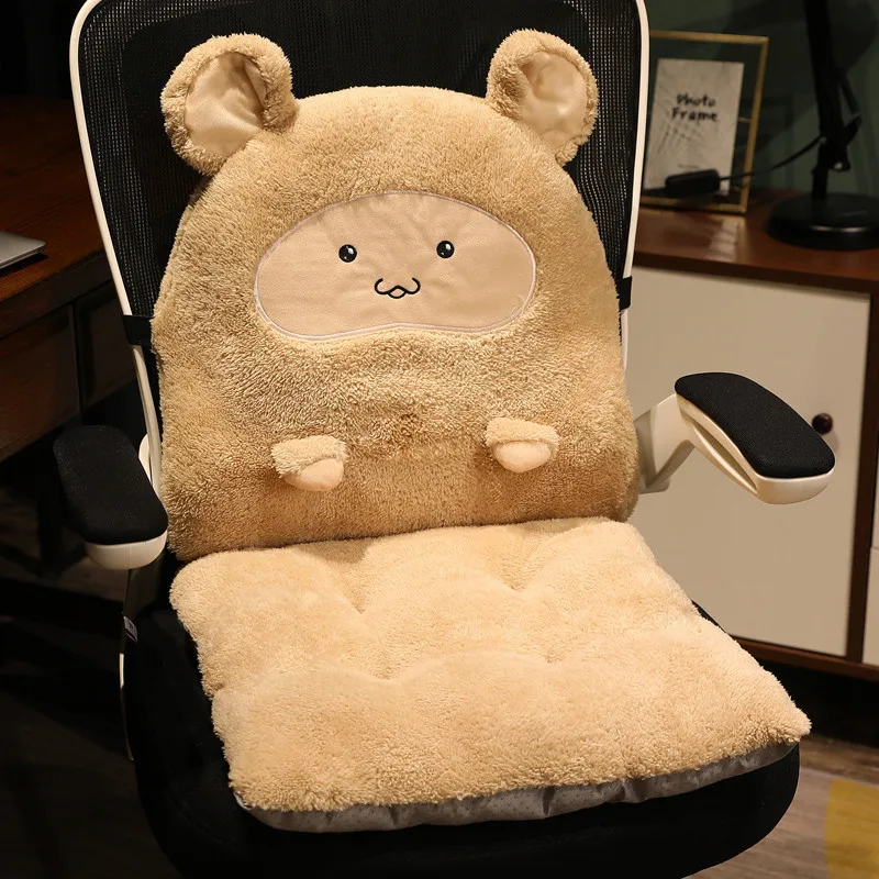 Cartoon Animal Short Plush Office Chair Cushion Soft Thicked Waist Support Washable Student Butt Mat Detachable