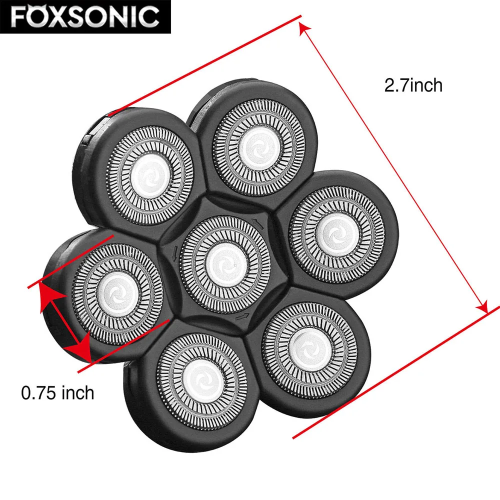 FOXSONIC wymienna głowica goląca golarka elektryczna 7D niezależnie 7 głowica tnąca pływająca głowica wodoodporne żyletki ze stali nierdzewnej