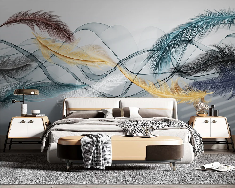 

beibehang papel de parede Custom modern nordic light luxury feather smoke TV background wallpaper papier peint