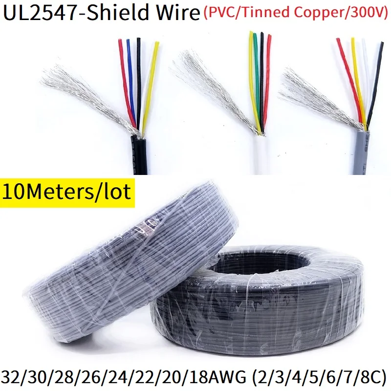 Shielded Wire 32 30 28 26 24 22 20 AWG 2 3 4 5 6 7 Cores Amplifier Line Channel Audio Black Grey Signal Shielding Cable UL2547