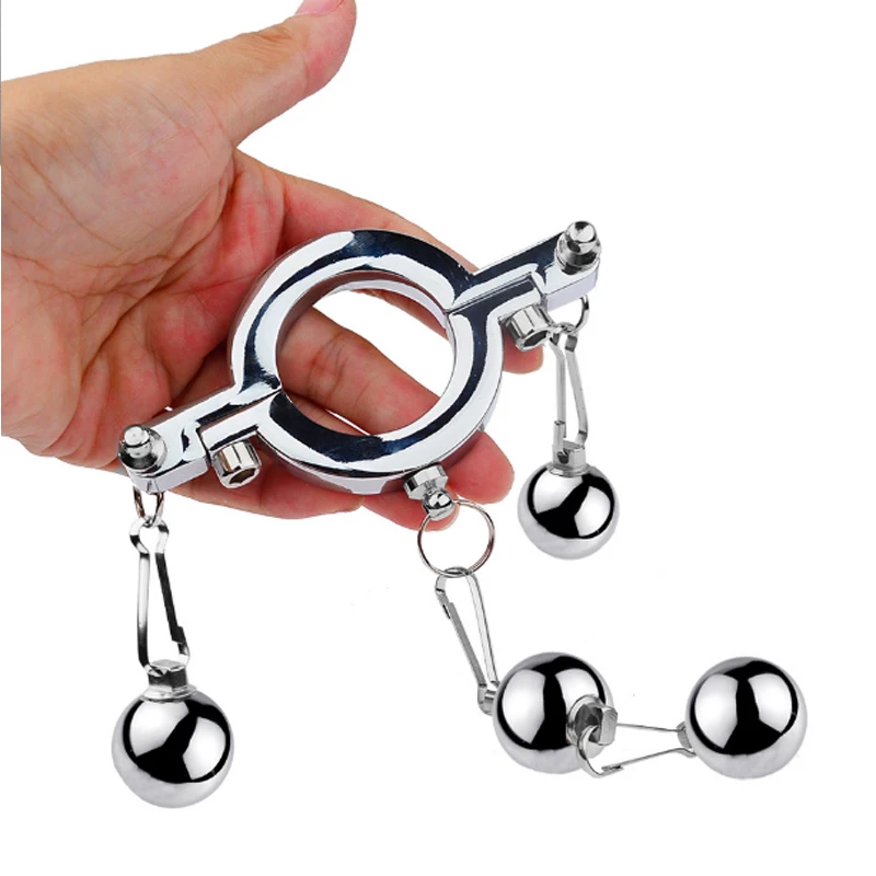 Metal BDSM Heavy Bondage Scrotum Stretcher Penis Rings With Leash Ballstretcher Strap Weight Chastity Sex Toys For Men Dick CBT