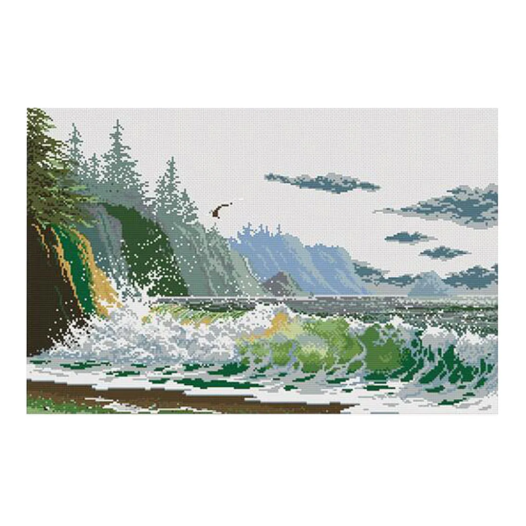 Cross Stitch Kit Preprinted Set Embroidery DIY Handmade Pictures Sea Waves For Beginners \\u0026 Adults