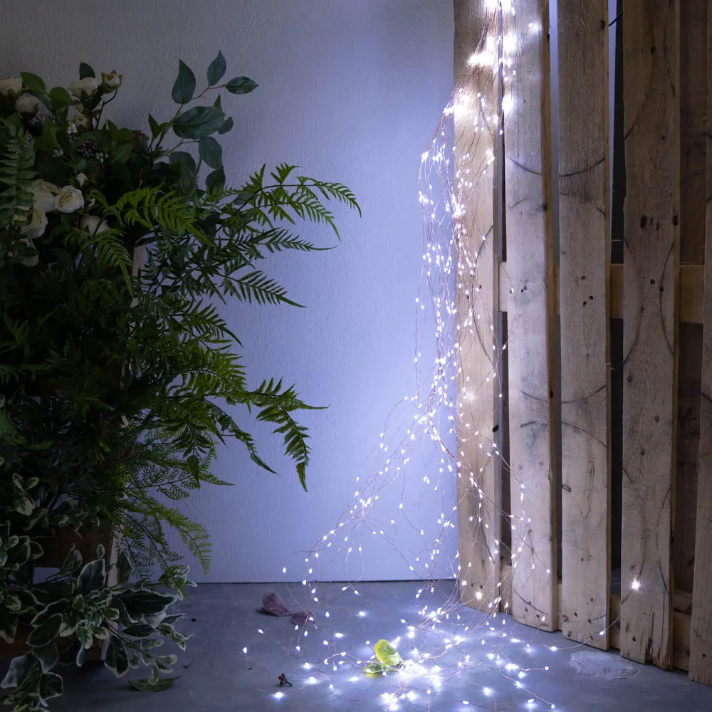 Fil de fer argenté 2M 30 brins, guirlande lumineuse étanche à led en cascade pour arbre de noël, décoration de chambre à coucher de mariage