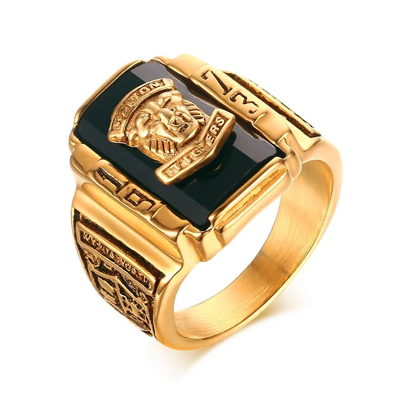 HOT Cool Multicolor Class Stone Men Rings Stainless Steel 1973 Walton Tiger Head Jewelry Gift Dropship  R533G