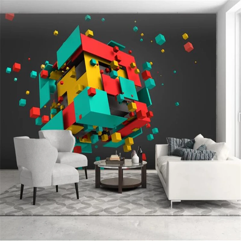 

mural Custom wallpaper papel de parede Colorful cubes abstract space 3d background wall papier peint mural 3d behang tapety