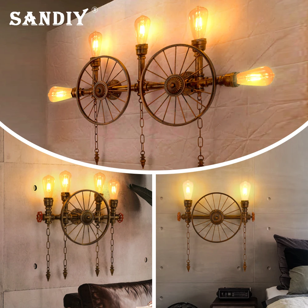 

Retro Wall Lamps E27 Vintage Wall Sconce American Industrial Style Lights Antique Luminaria Pipe Shape Lamp Bulb Replaceable