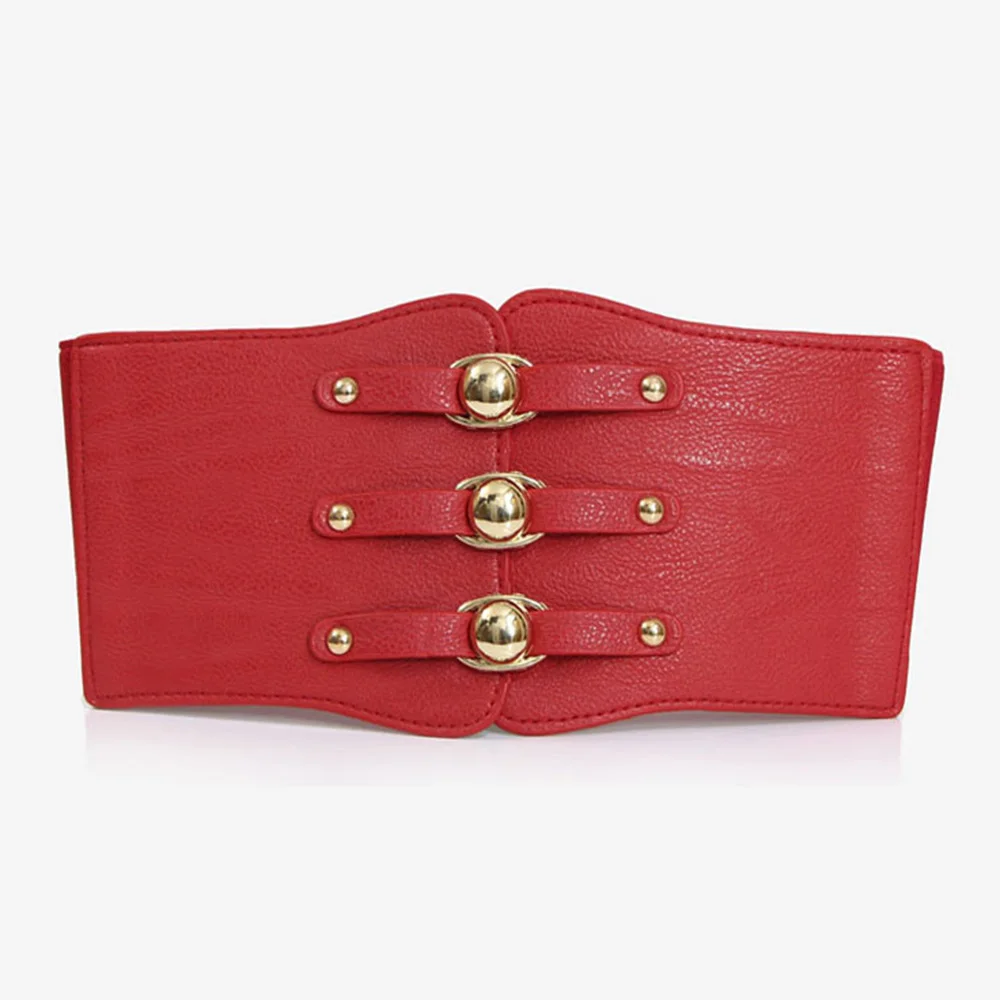 Women's Design Decorative Wide Genuine Leather Elastic Waistband Waistline Patent Leather Wide Belt for Women 12cm Width AK010