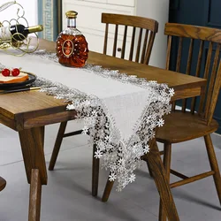 Elegant Lace Embroidered Table-runner Decorative Cotton Linen White Lace Embroidery Table Runner