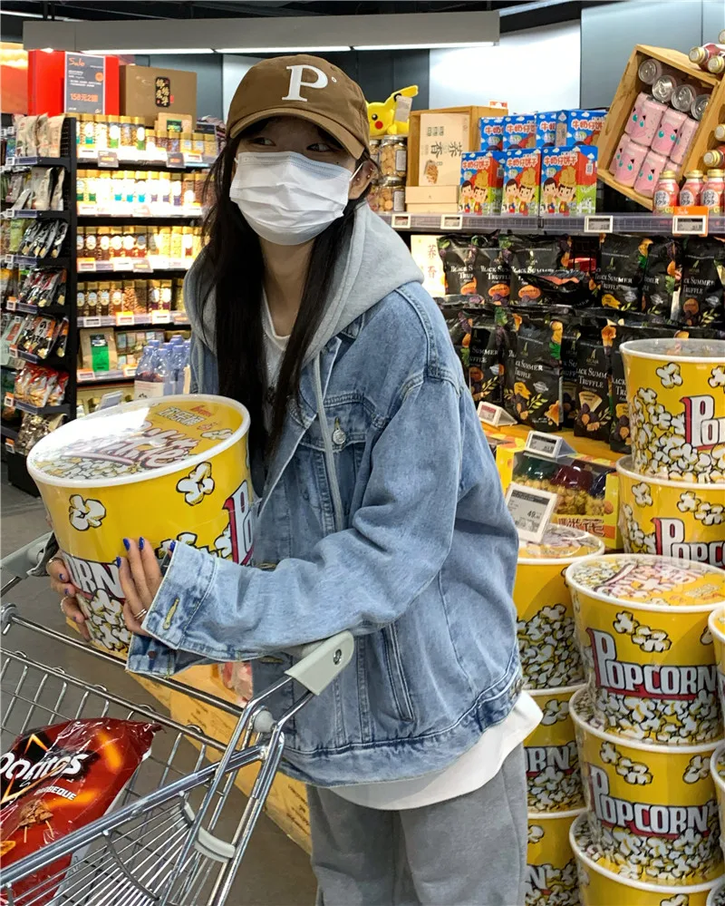 Hooded Jean Jacket Women Korean Style Loose Button Up Denim Coats Autumn 2025 New Fashion Oversized Jacket Female