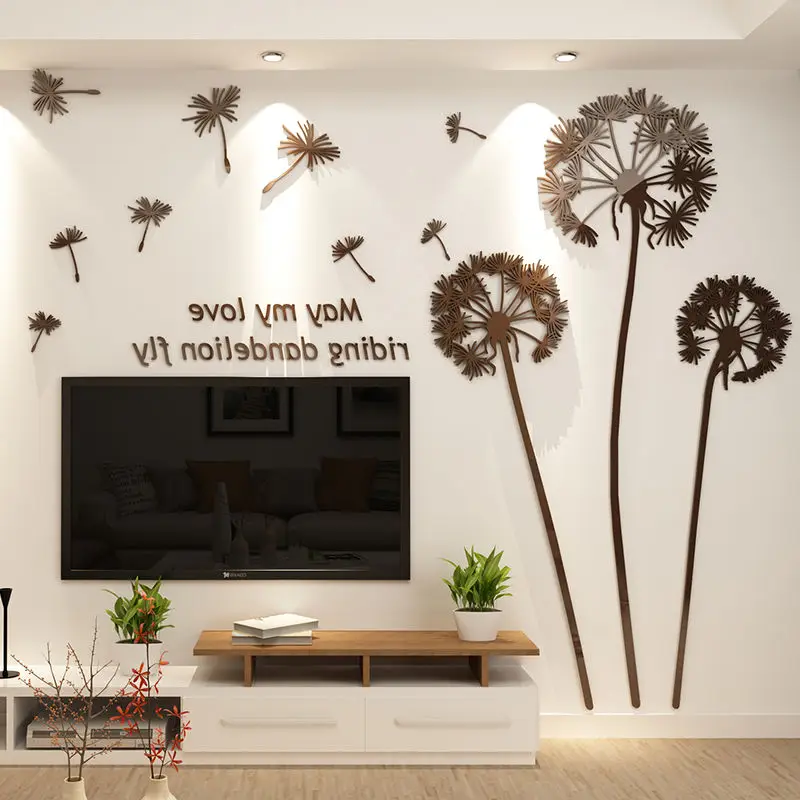 3D Acrylic Dandelion Wall Sticker Bedroom TV Background PVC Wall Stickers Self-adhesive Sofa Bedside Wall Decoration Art Decor