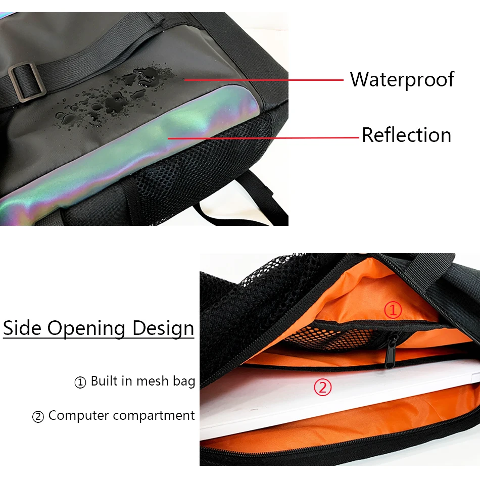 Imagem -05 - Mochila Reflexiva de Grande Capacidade Masculina Mochilas de Viagem Impermeáveis Bolsa Escolar da Moda para Adolescentes Moda Adolescente Legal