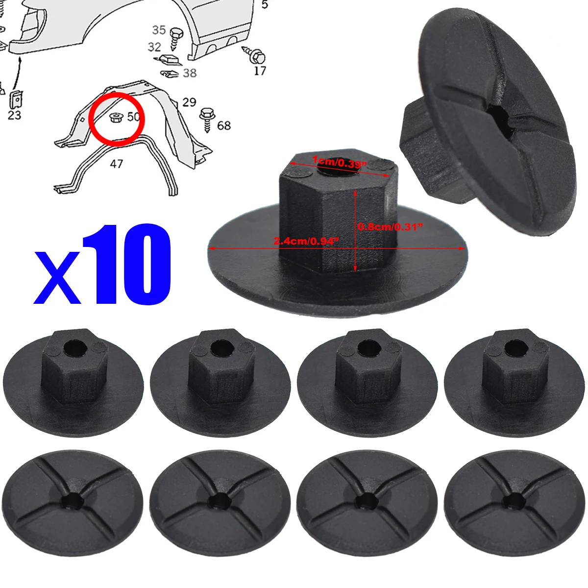 10x 4mm Fastener Nut Cover For VW Caddy Polo Seat Ibiza Leon Toledo Fender Mud Flaps Splash Guard Wheel Arch Bumper Panel Clips