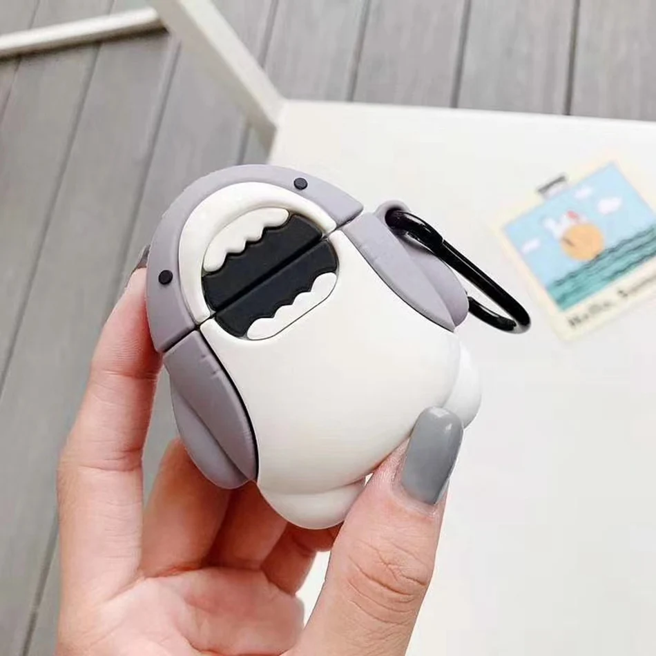 For Airpods case Cartoon shark funny Case For AirPods 2 case Cute Protection Silicone Case For Air pods 2 headphone Case fundas