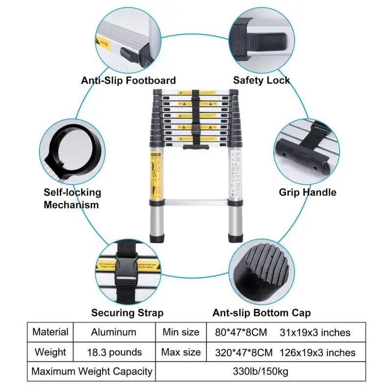 En131 14.5Ft4.4Mtelescoping Ladder Folding Ladders Aluminum Multi Purpose Household Thickening Extension Ladder