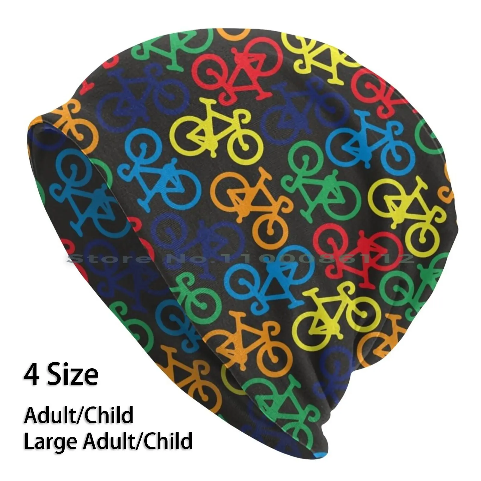 Rainbow Multiple Bikes Beanies Knit Hat Pedal Wheels Colorful Roadbike Geek Simple Clean Quiet Easy Picnic Little One Many