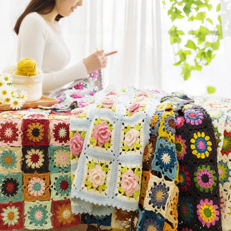 

Susan's Family Crochet Afghan Blanket Kit Materials Package DIY ]Crochet Blanket Cushion Felt Bay Window Blanket Granny Square