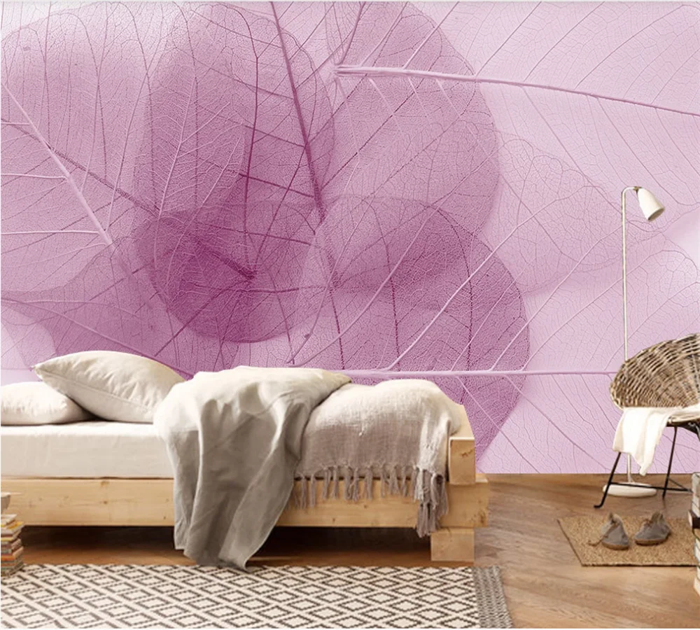 

XUE SU Custom wallpaper 3D-8D mural modern minimalist beautiful transparent pink leaves interior decoration painting wall cloth