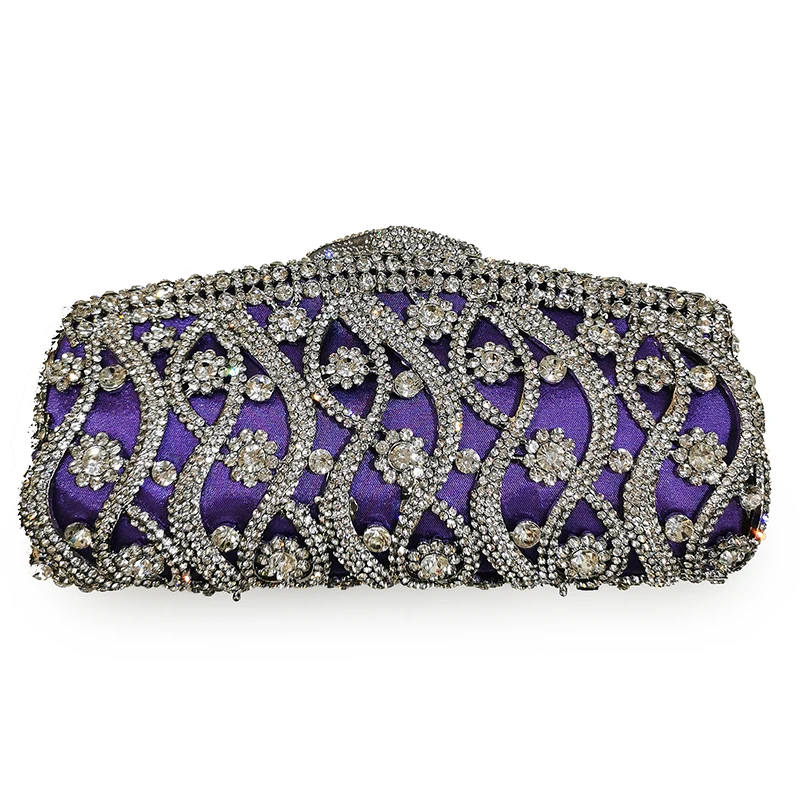 

White Diamond Purple Clutch Bag Fashion Luxury Crystal Evening Clutches Shoulder Chain Handbags Cellphone Wedding Party Bags