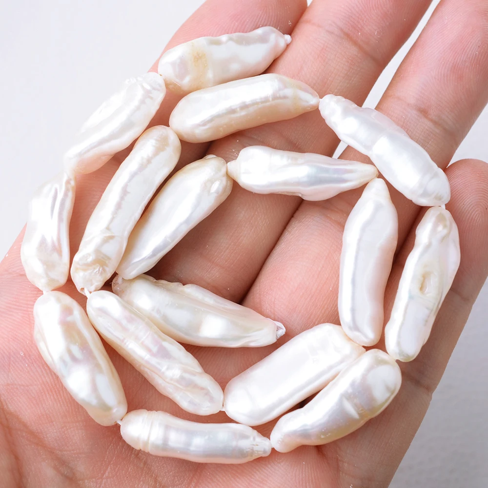 Natural White Straight-Drilled Irregular Biwa Freshwater Pearl String Necklace Jewelry Making DIY