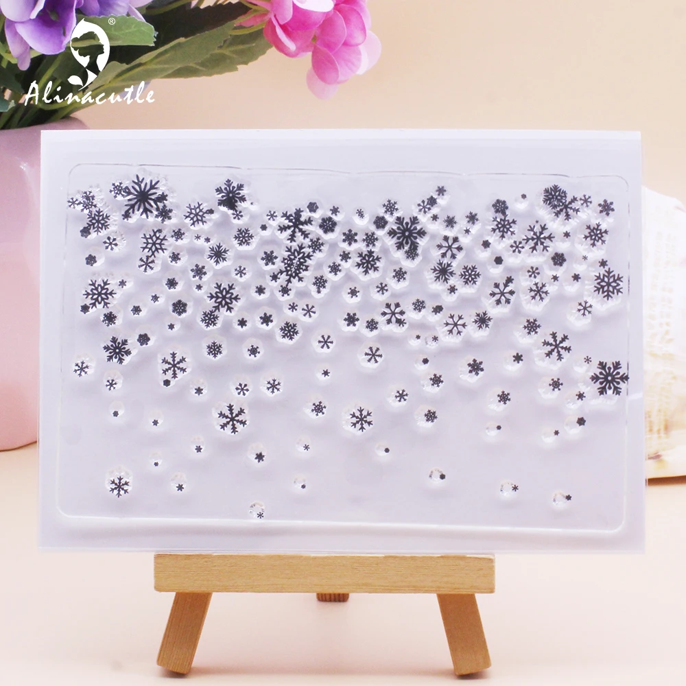 Alinacutle Clear Stamp Snow Fall Snowflake Background Scrapbooking Card Album Paper Craft Rubber Transparent Silicon Stamps