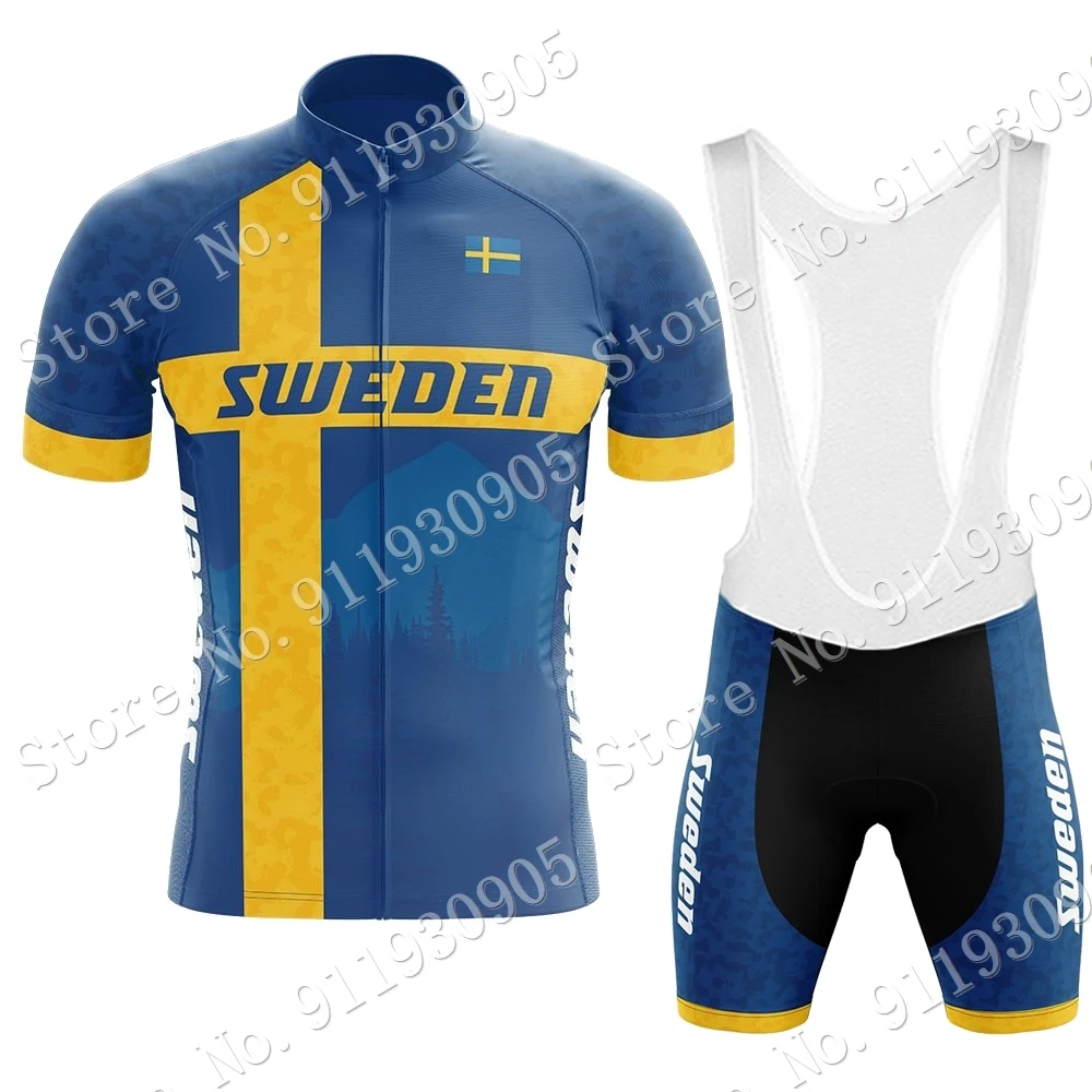 National Team Sweden 2024 Cycling Jersey Set Summer Bicycle Clothing Men Road Bike Shirts Suit Bicycle Bib Shorts MTB Ropa