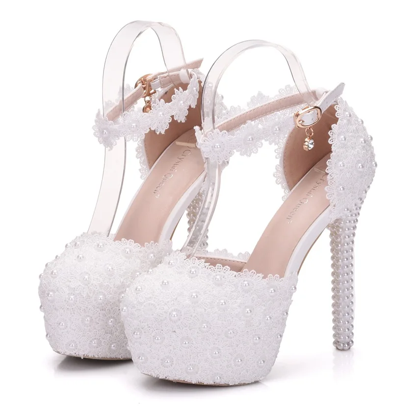 New White Fashion Women White lace wedding shoes High Heels Lady Pointe Toe Sexy Classic Heels Pumps Female Wedding Bridal Shoes