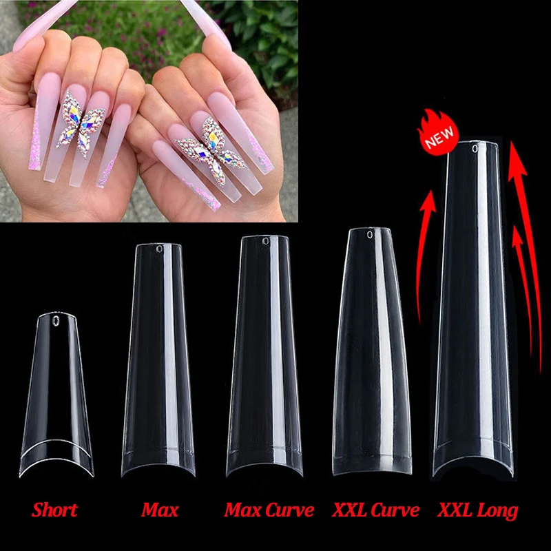 

500 Pcs Multi Size Professional XXL Long Coffin Nail Tips French Half Cover Ballerina False Nails C Curve Acrylic Salon Nail Art