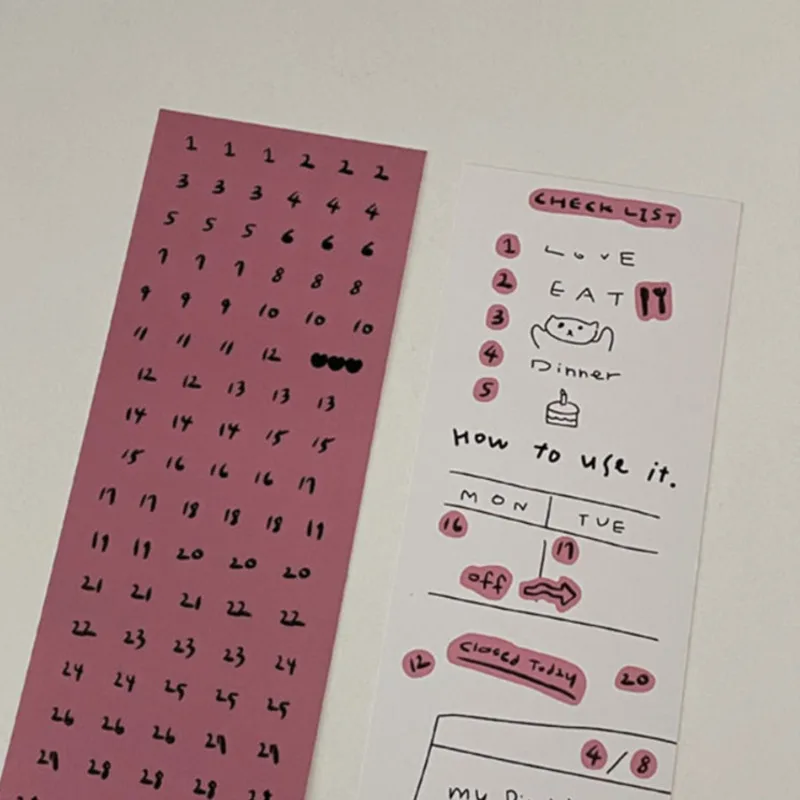 Roze Wit Nummer Perzik Hart Label Sticker Diy Plan Check Lijst Collage Briefpapier Notebook Liefde Decoratieve Sticker Waterdicht