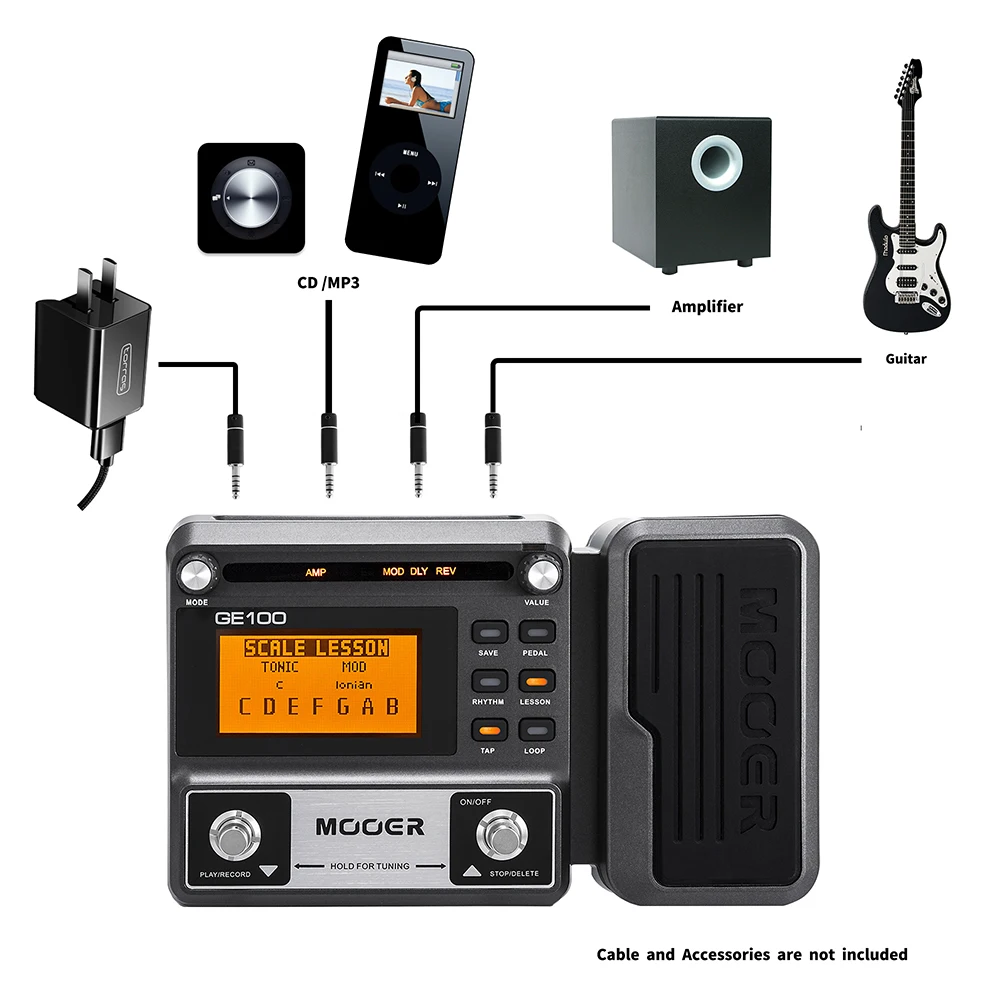 

MOOER GE100 Guitar Effect Pedal Multi-Effects Processors Electric Guitar Pedal Metronome 180s Loop Recording US Plug