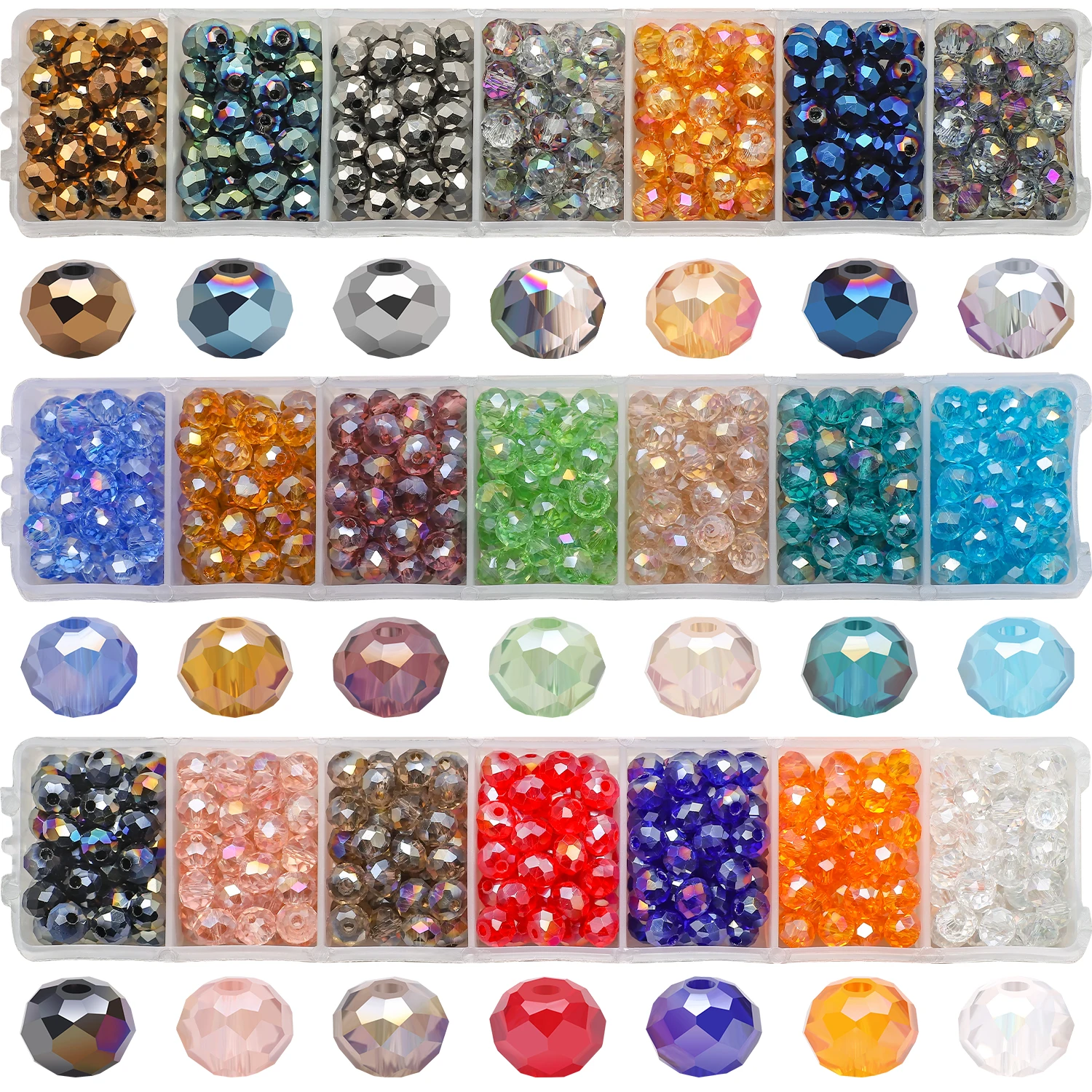 1050Pcs/Box 6mm Crystal Glass Round Spacer Beads AB Faceted Rondelle Beaded For DIY Craft Bracelet Necklace Jewelry Making