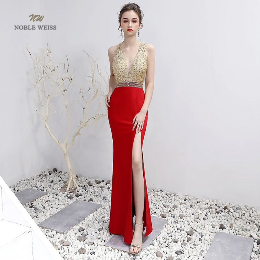 Long Prom Dresses  V-Neck  Beading  Floor-Length  Trumpet / Mermaid  Sexy Prom Dress Customized