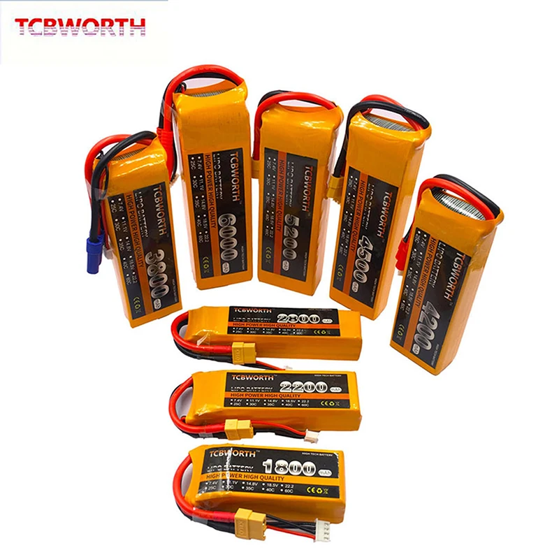 7.4V 11.1V 14.8V 22.2V RC LiPo Batterij 1800 2200 4200 5200 6000mAh 2S 3S 4S 5S 6S 25C 35C 60C Voor RC Vliegtuig Drone Helikopter