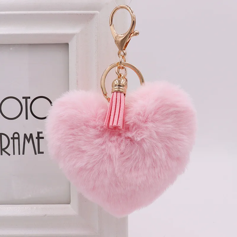 Niedliche Flauschige Herz Pelz Ball Quaste Keychain Für Frauen Faux Kaninchen Pompom Auto Anhänger Schlüsselring Halter Charme Tasche Mädchen Partei geschenk