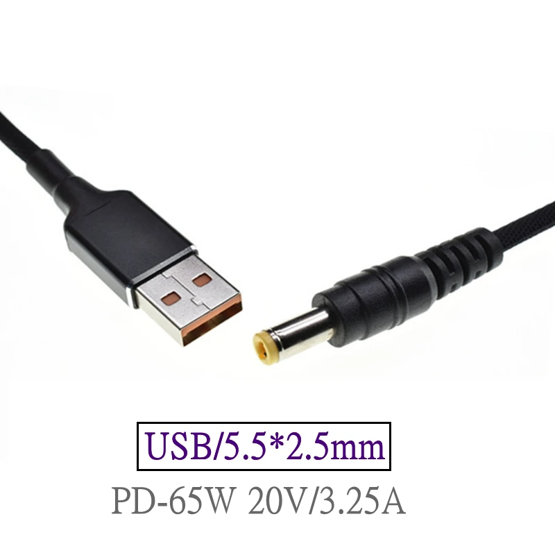 USB PD 65W Fast Charging Cable Cord Dc Power Adapter Converter 5.5*2.5 15V 20V 3A 65W for Lenovo Asus Dell Hp Laptop Charger