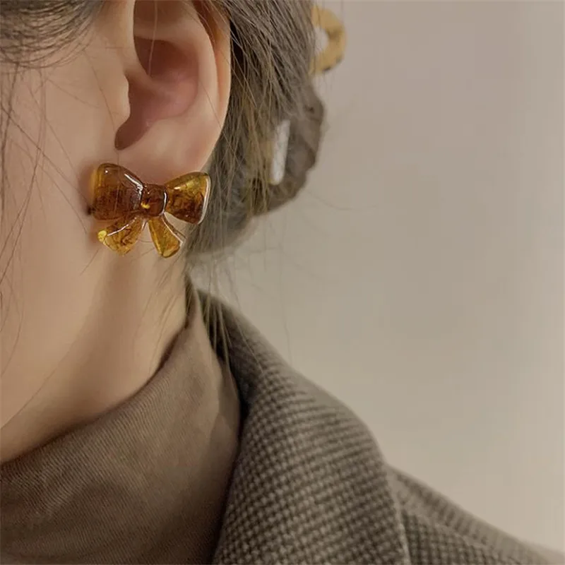 Pendientes de resina ámbar con lazo para mujer, joyería de alta calidad, de plata 925, accesorios para Piercing, regalo