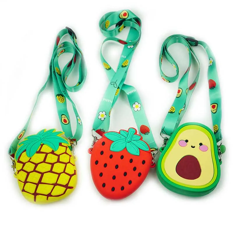 Silicone Lovely Avocado Crossbody Coin Bag Kid Toddler Children Shoulder Handbag Adjustable Strap Holiday Travel Pocket Pack