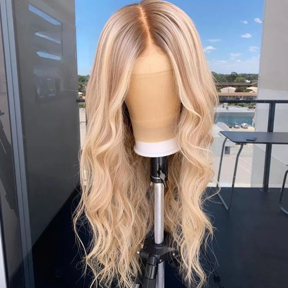 

Ombre Blonde Wigs for Women Synthetic Lace Front Wig Long Silky Straight Hair Cosplay Wig High Temperature T Lace Wigs