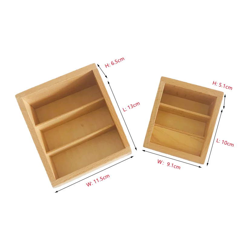 3 Sections Wooden Container for Cards Montessori Materials Mini Tray Organization Storage Box Language/ Culture Area Equipment