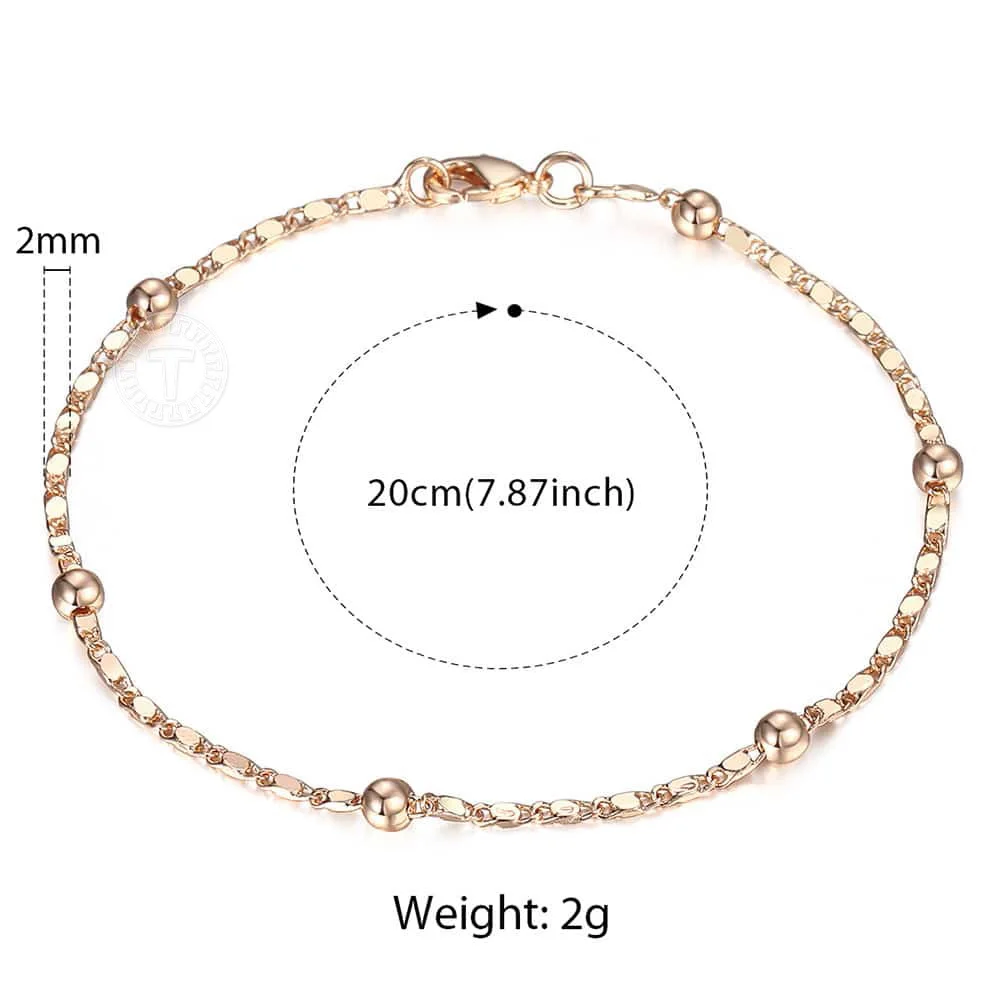 Marina Stick Beaded Chains Bracelets for Women Girl 585 Rose Gold Color Womens Bracelet Chain Fashion Jewelry 2-16mm LCB11