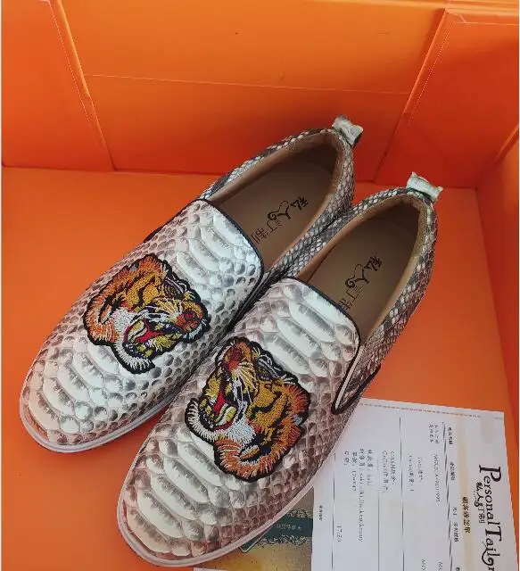 

2021 new design 100% real genuine snake skin python leather leisure loafer shoe cow skin lining casual