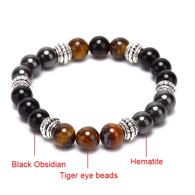 Natural Stone Bead Bracelet Tiger Eye Magic Hematite Obsidian Bangle For Women Men Girls