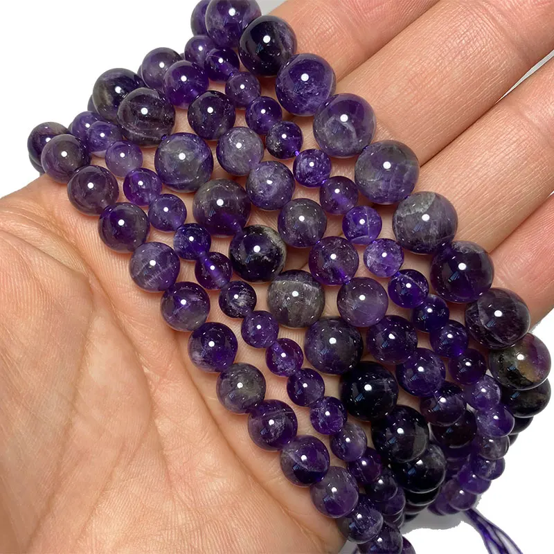 Wholesale A 100% Natural Purple Amethysts Crystal Stone Beads For Jewelry Making DIY Bracelet Necklace 4/6/8/10/12mm Strand 15\'\'