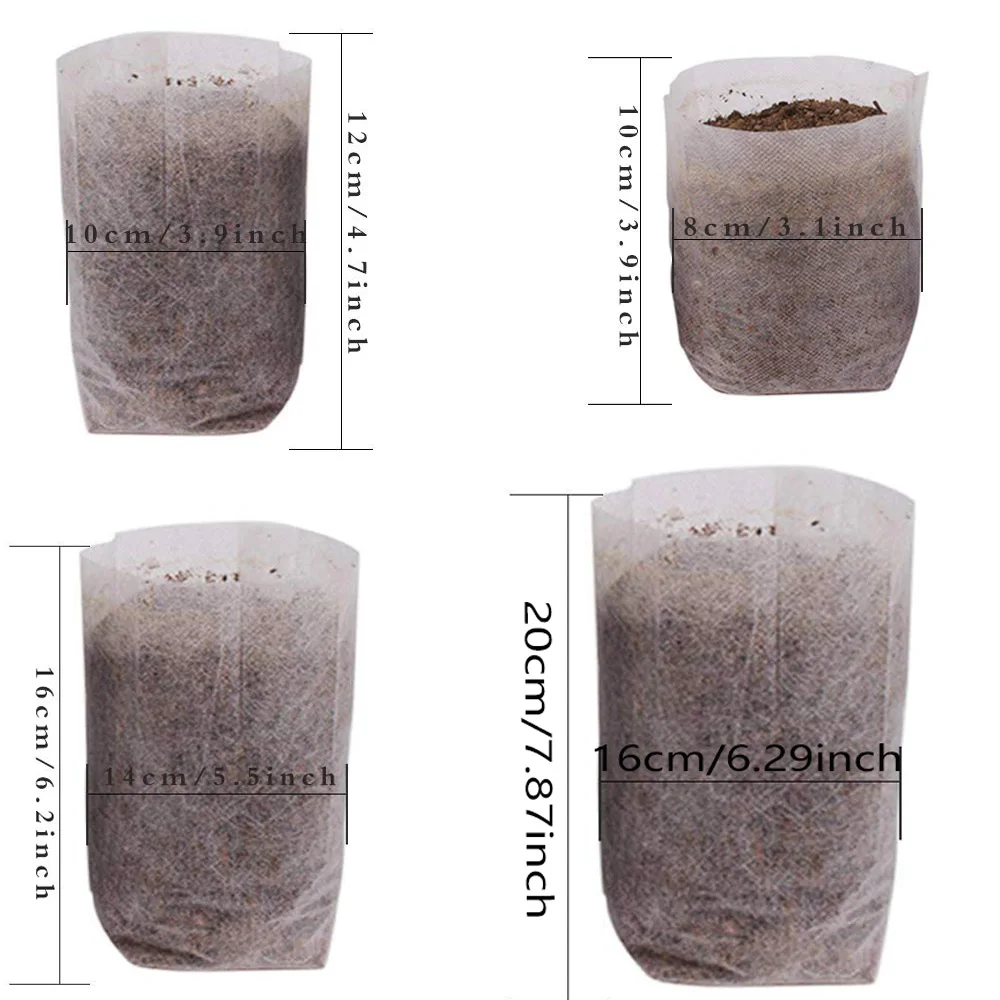 100PCS Biodegradable Non-woven Nursery Bags Plant Grow Bags Fabric Seedling Pots Plants Pouch Home Garden Supply 5 Size