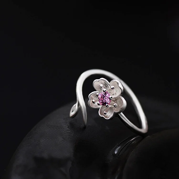 New New Cheery Flower Rings for Women Adjustable Size Rings Fashion Wedding Jewelry Anillos Mujer