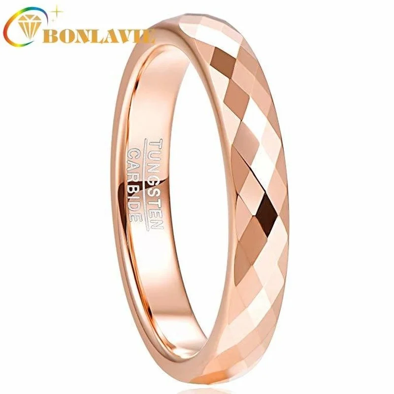 

BONLAVIE 4mm Width Tungsten Carbide Ring Hammered Finish Rose Gold Color Wedding Band for Women Engagement Jewelry