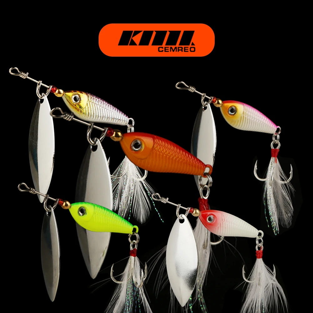 CEMREO Mini Metal Fishing Lure With Spinning Spoon 55mm 8.5g Fishing Tackle Pin Crankbait Vibration Minnow Sinking Spinner Bait