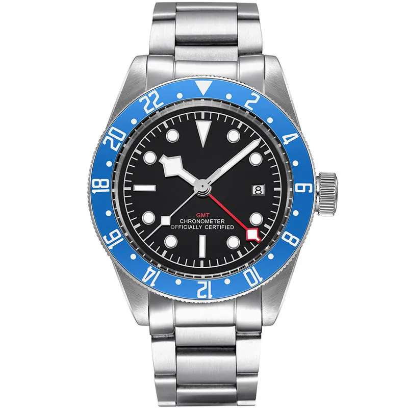 41mm Corgeut Design Luxury Custom Sterile Dial Men\'s Watch Lume Schwarz Bay GMT Automatic Military Sports Swimming   Mechanical